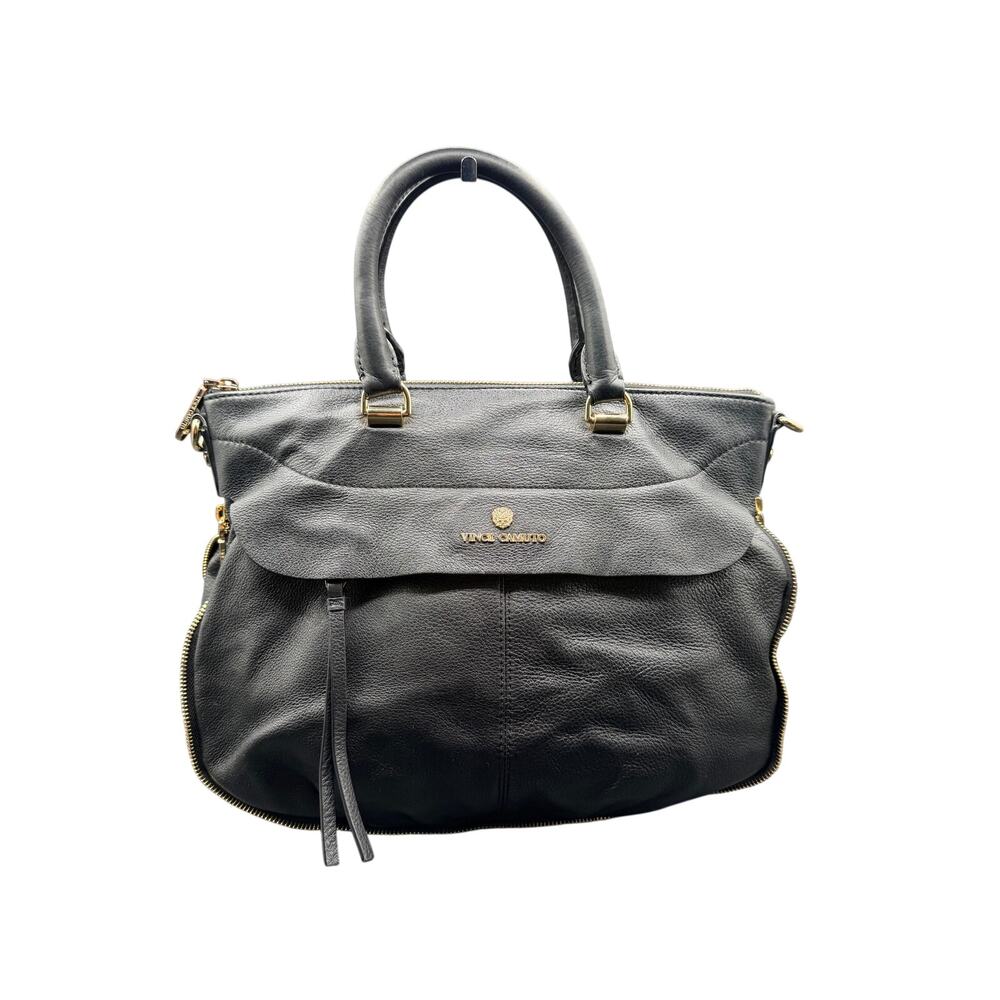 Vince Camuto Black Pebbled Leather Satchel Shoulder Bag Large